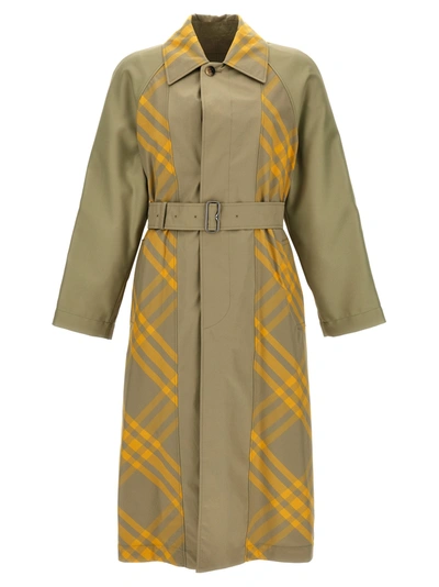 Burberry Check Insert Trench Coat In Cream