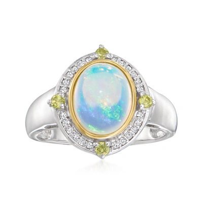 Ross-simons Ethiopian Opal And . Diamond Ring With . Peridot In Sterling Silver And 14kt Yellow Gold In Green