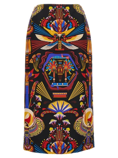 La Doublej Graphic-print Straight Skirt In Multicolor