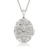 ROSS-SIMONS DIAMOND FLORAL MILGRAIN LOCKET PENDANT NECKLACE IN STERLING SILVER