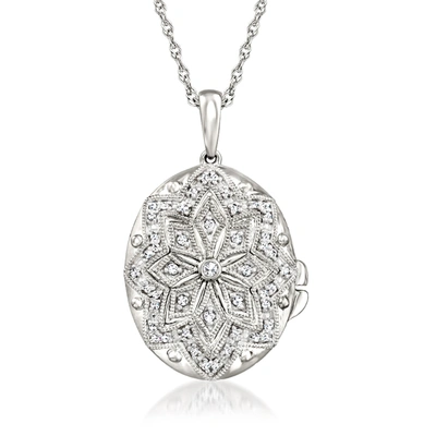 Ross-simons Diamond Floral Milgrain Locket Pendant Necklace In Sterling Silver In Multi