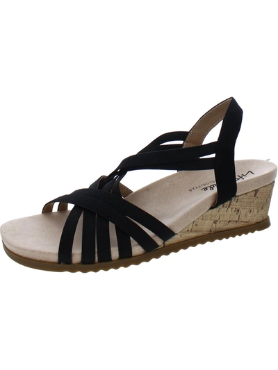 Lifestride Stellar Womens Strappy Cork Wedge Sandals In Lux Navy Fabric