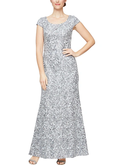 Alex Evenings Petites Womens Lace Maxi Evening Dress In Silver