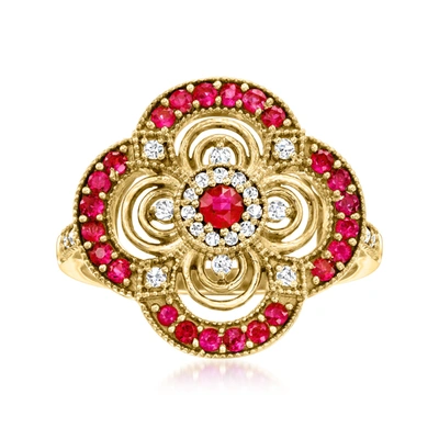 Ross-simons Ruby And . Diamond Ring In 18kt Gold Over Sterling In Red