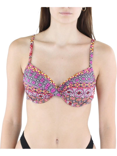 Bleu Rod Beattie Womens Floral Print Push Up Bikini Swim Top In Pink