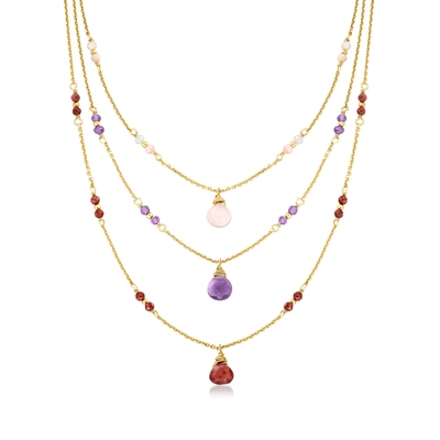 Ross-simons Italian Pink Opal And Multi-gemstone Layered Necklace In 24kt Gold Over Sterling. 18 Inches