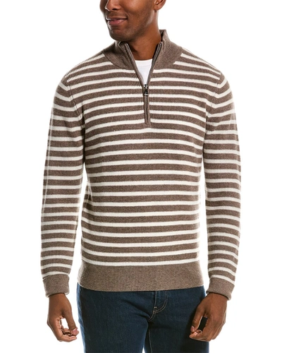 Kier + J Waffle Quarter-zip Wool & Cashmere-blend Sweater In Brown