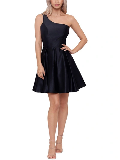 Blondie Nites Juniors Womens Asymmetrical Mini Cocktail And Party Dress In Black