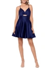 Blondie Nites Juniors Womens Lace Up Back Mini Fit & Flare Dress In Blue