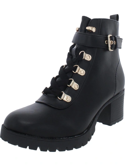 Wild Pair Hillari Womens Padded Insole Buckle Combat & Lace-up Boots In Black
