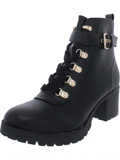 Wild Pair Bridgitt Womens Faux Leather Round Toe Combat & Lace-up Boots In Multi