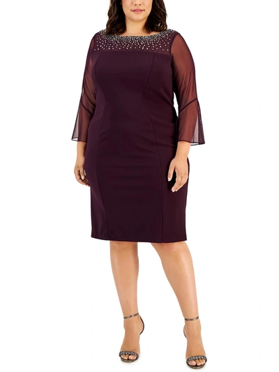 Alex Evenings Petite Embellished Illusion Dress In Aubergine