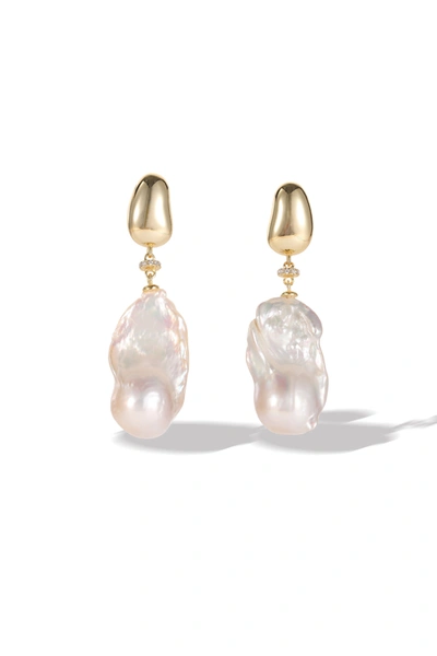 Classicharms Doris Large Natural Baroque Pearl Drop Earrings In Gold