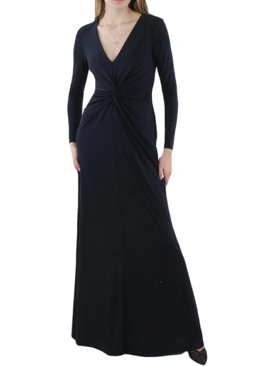 Lauren Ralph Lauren Womens V Neck Long Evening Dress In Blue