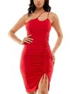 City Studio Juniors Womens Ruched Split Hem Bodycon Dress In Red