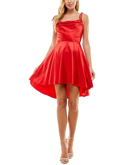 City Studio Juniors Womens Satin Mini Fit & Flare Dress In Red