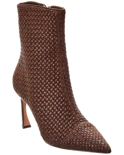 Alexandre Birman Myra Woven Leather Zip Booties In Brown