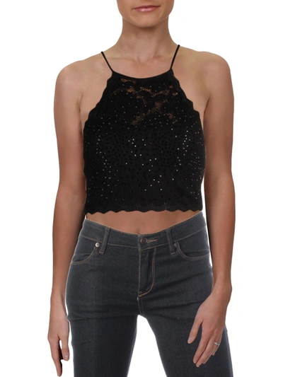 Sequin Hearts Juniors Womens Lace Embellished Crop Top In Black