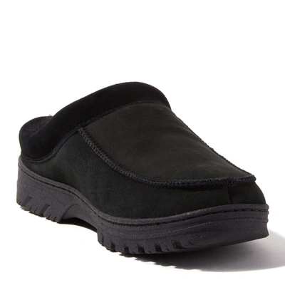 Dearfoams Ez Feet Men's Genuine Shearling Moccasin Toe Clog Slipper In Black