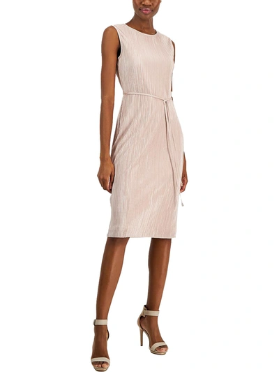 Anne Klein Womens Shimmer Pleated Shift Dress In Pink