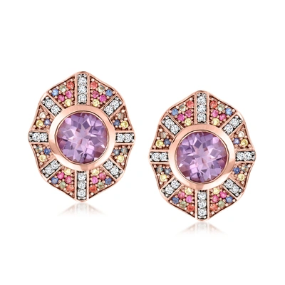 Ross-simons Amethyst And . Multi-gemstone Earrings In 18kt Rose Gold Over Sterling In Purple