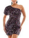 CRYSTAL DOLL JUNIORS WOMENS SEQUINED MINI BODYCON DRESS