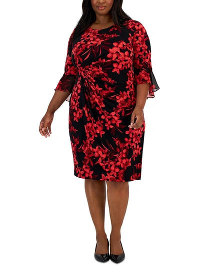 Connected Apparel Plus Womens Gathered Long Cocktail And Party Dress In Red