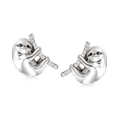 Ross-simons Black And White Diamond Sloth Earrings In Sterling Silver
