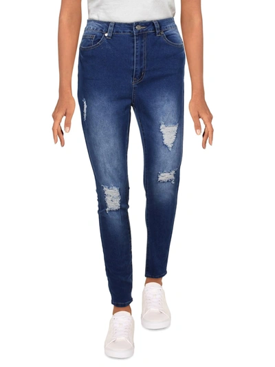 Reason Avas Womens High Rise Destroyed Skinny Jeans In Blue