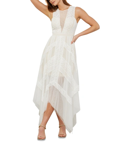 Bcbgmaxazria Women's Andi Asymmetric Lace & Tulle Maxi Dress In Off White