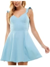 City Studio Juniors Womens Ruffle Sleeve Lace Back Fit & Flare Dress In Blue