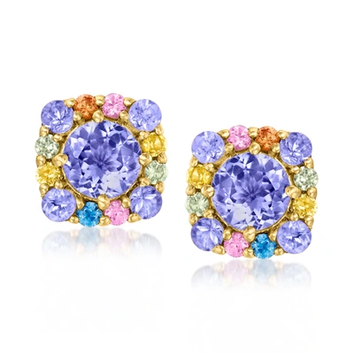 Ross-simons Tanzanite And . Multicolored Sapphire Stud Earrings In 18kt Gold Over Sterling In Purple