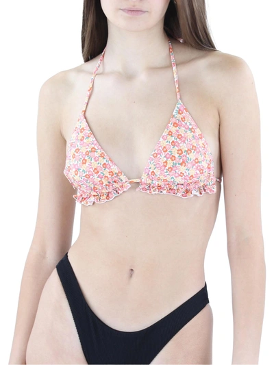 Faithfull The Brand Jaqueline Womens Floral Tie Neck Bikini Swim Top In Pink