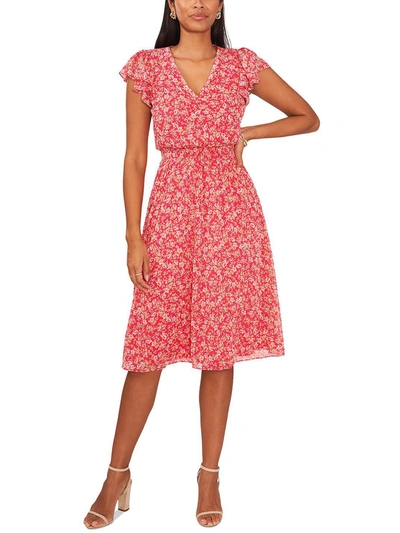 Msk Petites Womens Smocked Calf Midi Dress In Pink