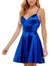 City Studio Juniors Womens Satin Flare Mini Dress In Blue
