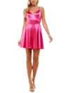 City Studio Juniors Womens Satin Flare Mini Dress In Pink