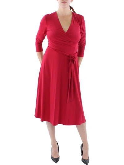 Lauren Ralph Lauren Womens Surplice Calf Midi Dress In Red