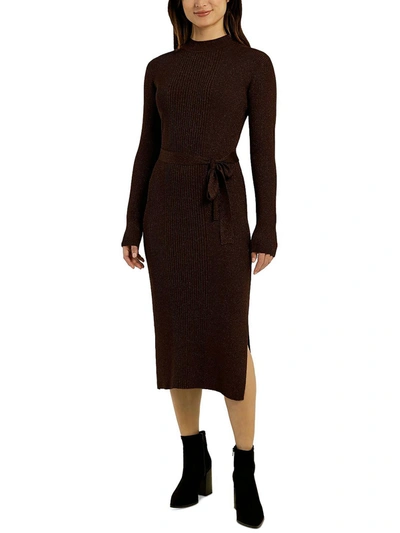 Bcx Juniors Womens Knit Ribbed Sweaterdress In Brown