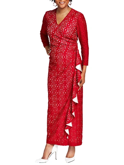 Kasper Womens Lace Ruffled Maxi Dress In Red