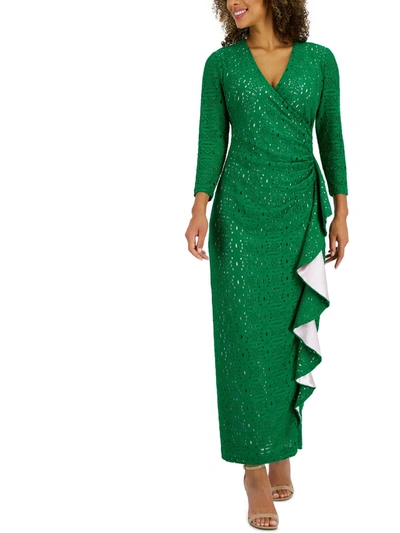 Kasper Womens Lace Ruffled Maxi Dress In Green