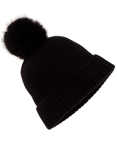 Sofiacashmere Cashmere Ribbed Hat With Pom In Black