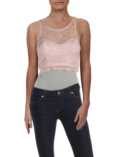 Sequin Hearts Juniors Womens Lace Metallic Crop Top In Pink