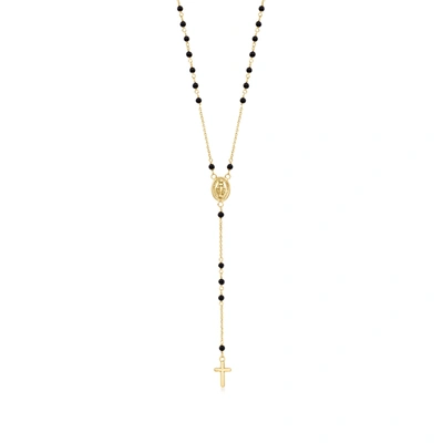 Ross-simons Italian Onyx Bead Rosary Necklace In 18kt Yellow Gold In Multi