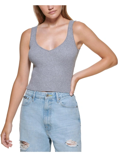 Dkny Jeans Womens Ribbed Knit Sleeveless Tank Top Sweater In Grey