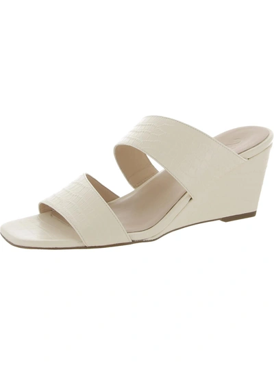 27 Edit Vennice Womens Leather Slide Wedge Sandals In White