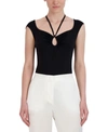 BCBGMAXAZRIA HALTER TIE KEYHOLE BODYSUIT