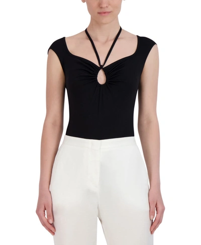 Bcbgmaxazria Halter Tie Keyhole Bodysuit In Black