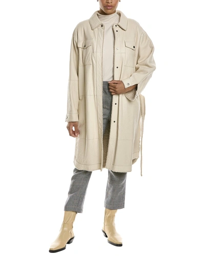 Brunello Cucinelli Leather Coat In Beige