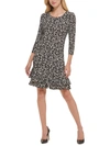 Tommy Hilfiger Petite Floral-print Ruffled Shift Dress In Black