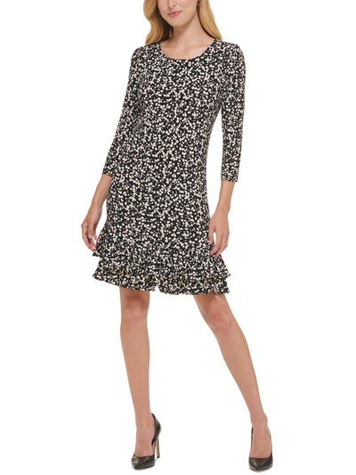 Tommy Hilfiger Petite Floral-print Ruffled Shift Dress In Black